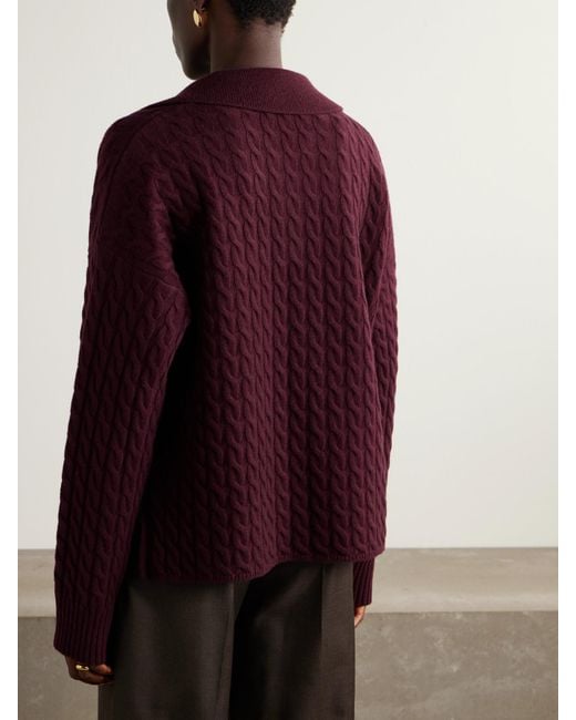 AMI Purple Matis Cable-Knit Wool And Cashmere-Blend Sweater