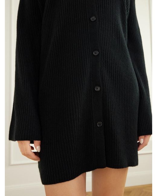 LeKasha Black Godda Ribbed Cashmere Mini Dress