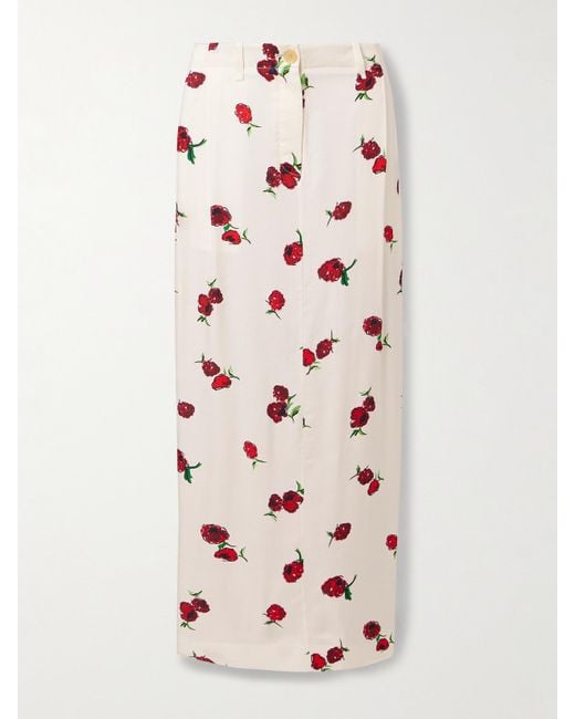 Khaite Pink Lucian Pleated Silk-Twill Maxi Skirt
