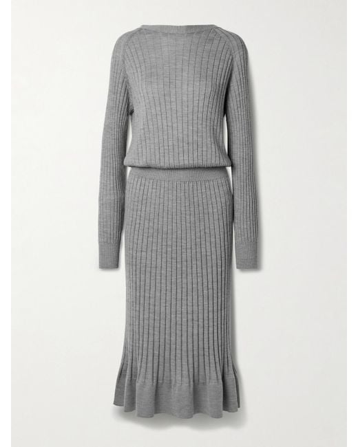 Proenza Schouler Gray Eden Reversible Ribbed Wool And Silk-Blend Midi Dress