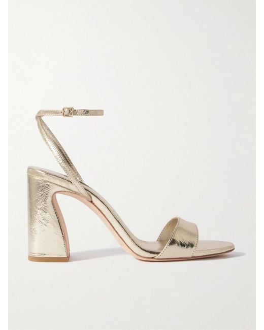 Loeffler Randall Natural Malia Metallic Crinkled-Leather Sandals