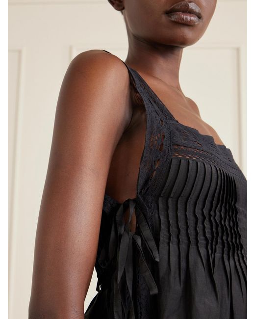 Alix Of Bohemia Black Mia Sky Prima Cotton And Silk-Blend Lace-Trimmed Tank Top
