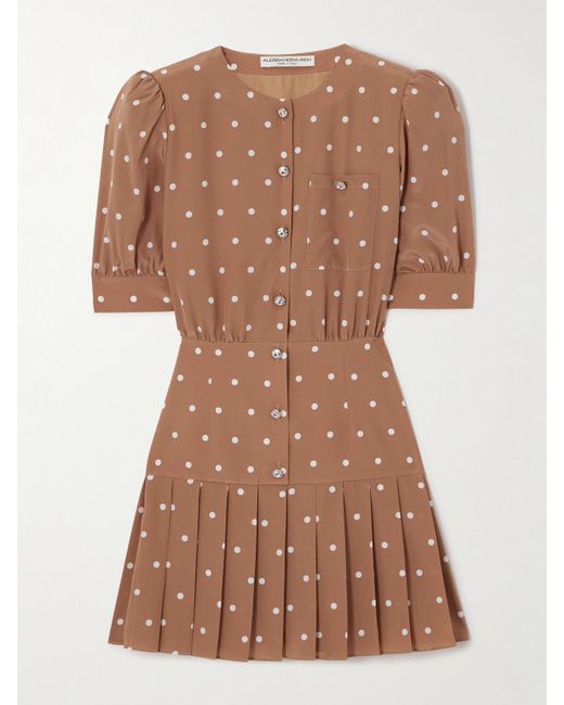 Alessandra Rich Brown Crystal-Embellished Pleated Wool-Blend Crepe Mini Dress