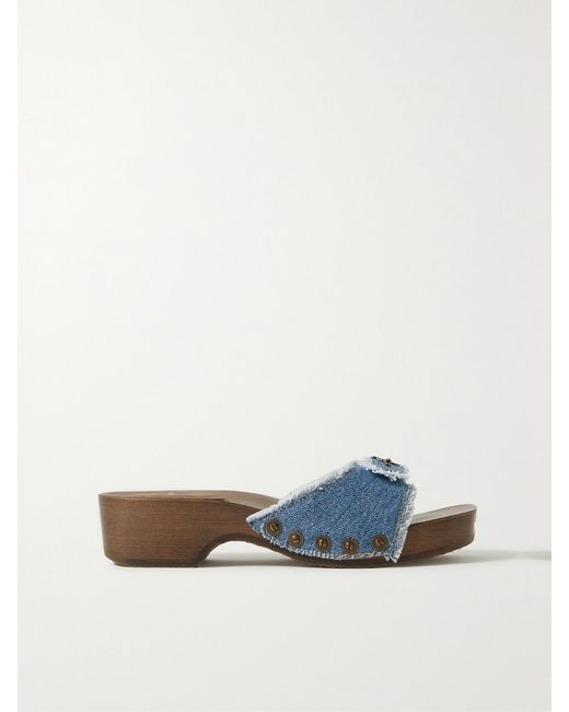 Re/done Blue Net Sustain + Scholl Buckled Denim Clogs