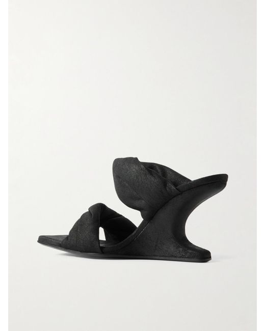 Rick Owens Black Twisted Cantilever Suede Wedge Mules