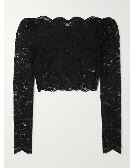 Rabanne Black Cropped Scalloped Stretch-Lace Top