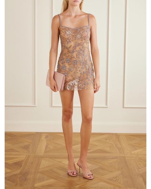 Clio Peppiatt Natural Soléa Embellished Mesh Mini Dress