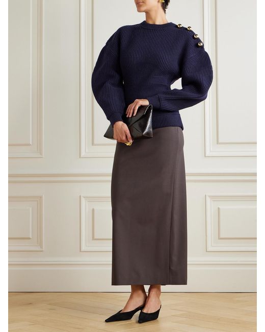 Lanvin Blue Button-Detailed Ribbed Wool Sweater