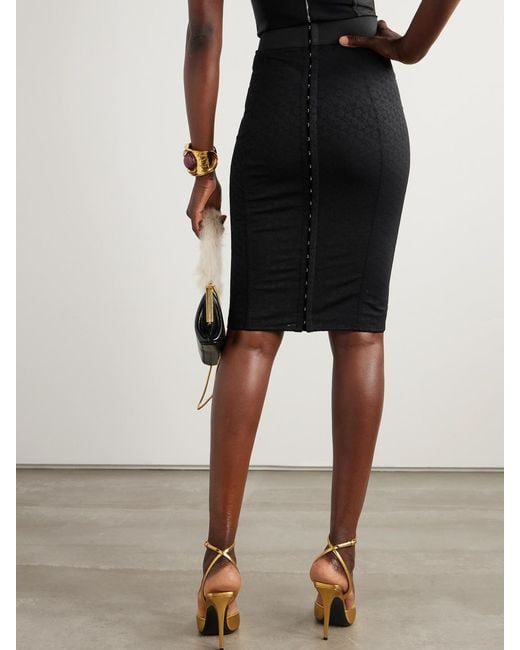 Dolce & Gabbana Black Paneled Satin And Lace Midi Skirt
