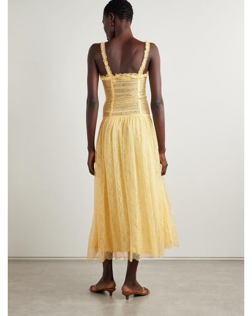 Robe Longue En Dentelle De Chantilly À Fronces Florelle Ulla Johnson en coloris Yellow