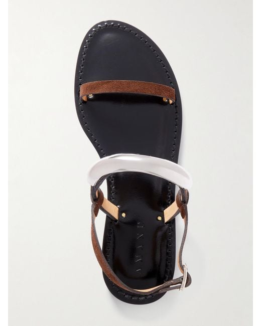 Amanu White The Ghana Embellished Leather Slingback Sandals