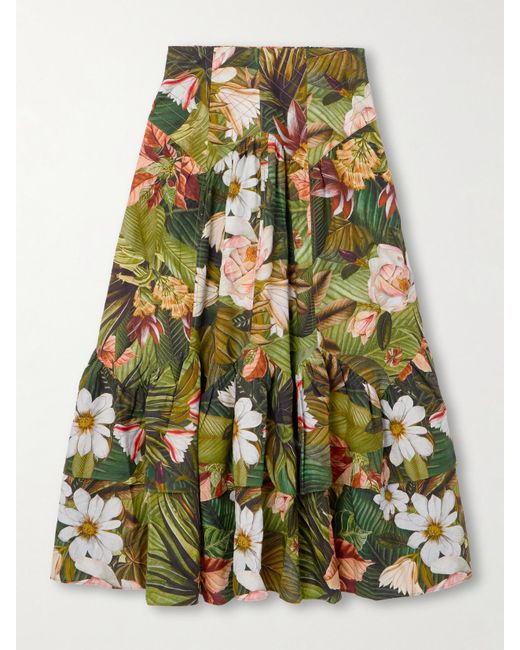 Farm Rio Green Botanical Forest Asymmetrischer, Gestufter Midirock Aus Einer Leinenmischung