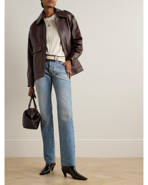 Nour Hammour Brown Drey Textured-Leather Jacket