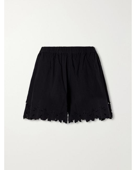 Sea Black Eleannora Embroidered Cotton And Linen-Blend Shorts