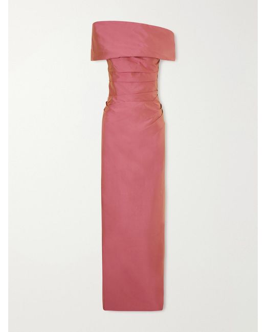 Marmar Halim Pink Off-Shoulder Gathered Taffeta Gown