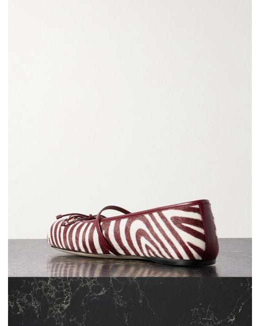 Gucci White Horsebit-Detailed Zebra-Print Calf Hair Ballet Flats