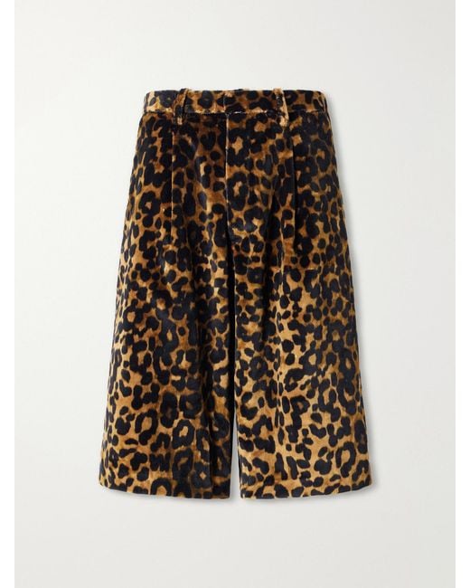 R13 Brown Jumbo Pleated Leopard-Print Cotton-Velvet Shorts