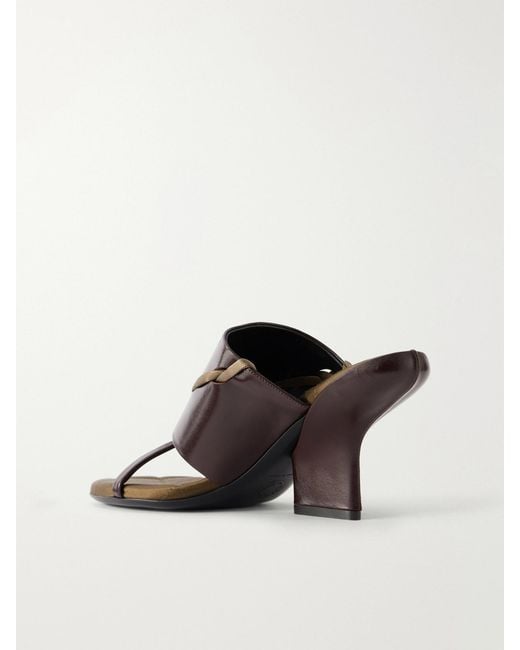 Dries Van Noten Brown Satin-Trimmed Leather Mules