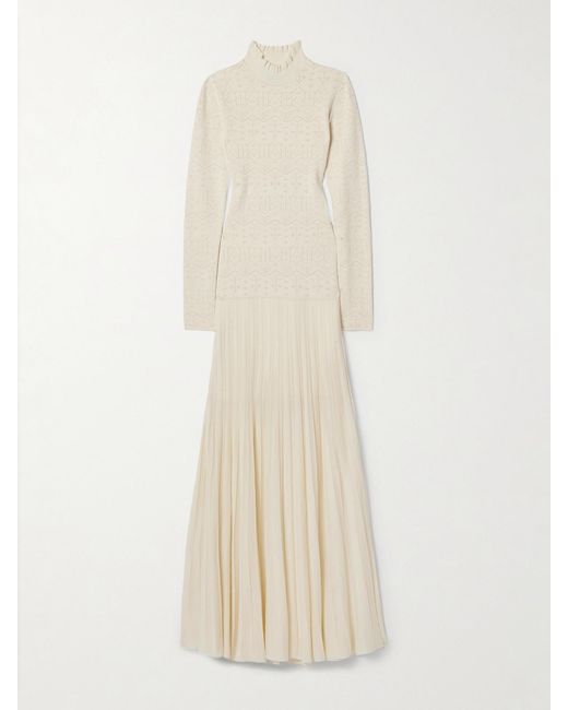 Isabel Marant White Gisole Paneled Pointelle-Knit Turtleneck Maxi Dress