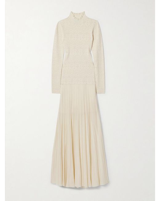 Isabel Marant White Gisole Paneled Pointelle-Knit Turtleneck Maxi Dress