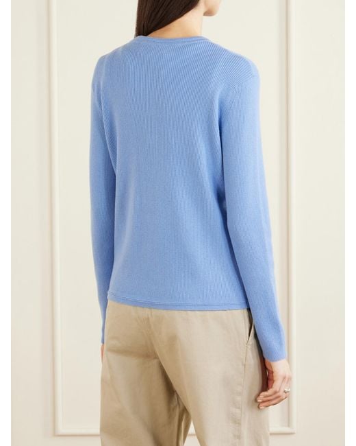 Lisa Yang Blue Abeena Ribbed Cotton And Cashmere-Blend Cardigan