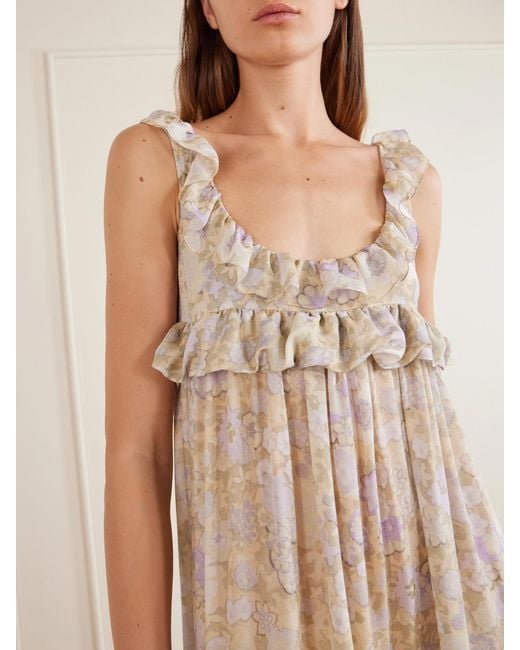 Chloé Natural Ruffled Tiered Floral-Print Silk-Charmeuse Maxi Dress