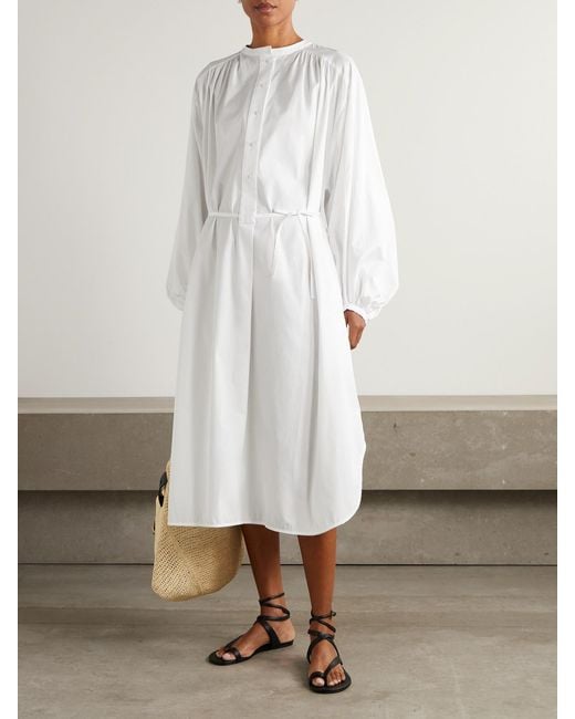 Loulou de Saison White Vitti Oversized Belted Cotton-Poplin Midi Dress