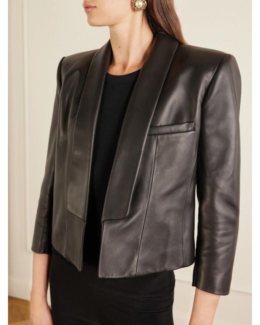 Balmain Black Cropped Leather Biker Jacket