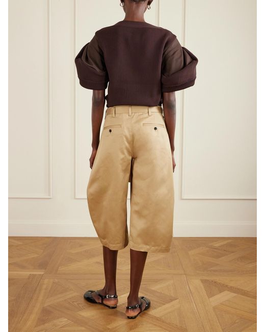 Sacai Natural Cropped Belted Cotton-Twill Barrel-Leg Pants