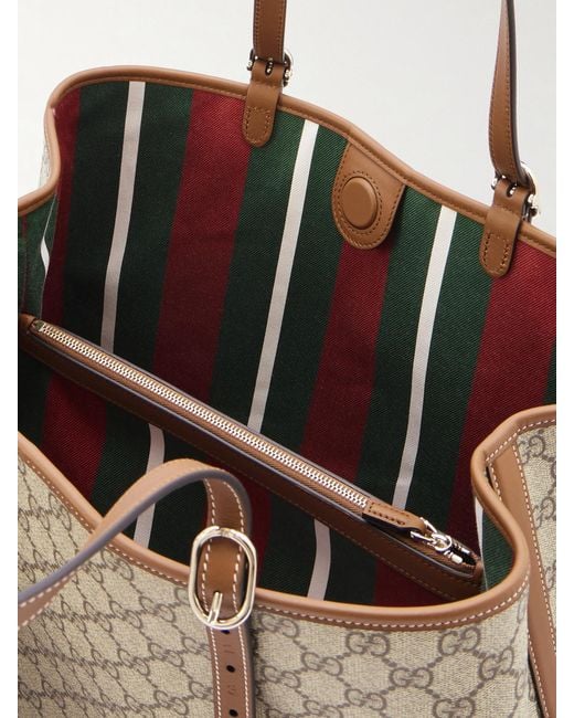 Gucci Natural Gg Emblem Leather-Trimmed Printed Coated-Canvas Tote