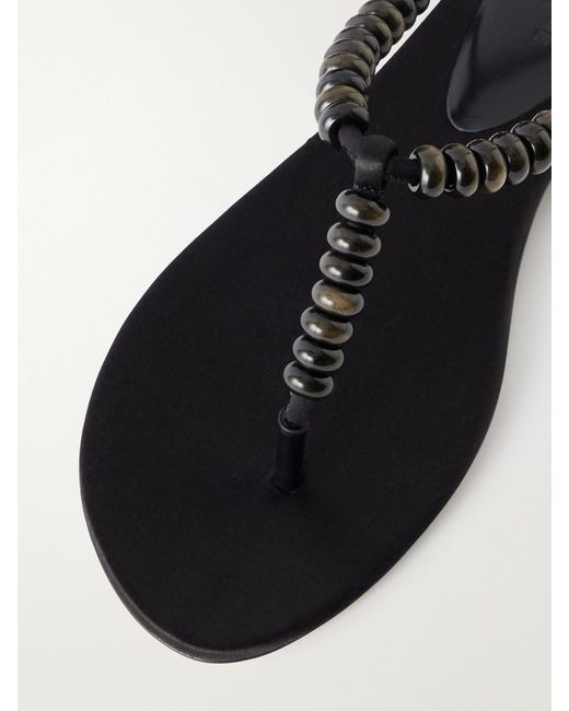 Le Monde Beryl Black Beaded Leather Flat Sandals
