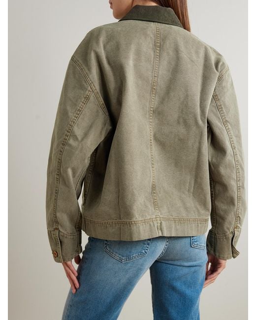 SLVRLAKE Denim Green Casey Corduroy-Trimmed Cotton-Canvas Jacket