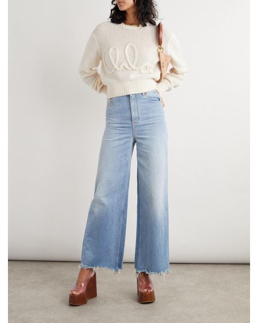 Chloé Blue Frayed High-Rise Wide-Leg Jeans