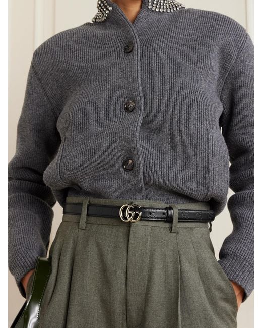 Gucci Black Gg Marmont 2.0 Debossed Leather Belt