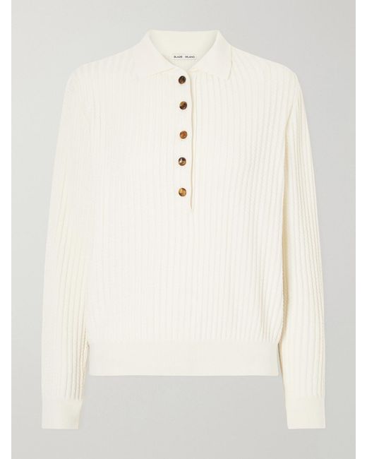 Blazé Milano Natural Alegria Cable-Knit And Silk And Cotton-Blend Polo Sweater