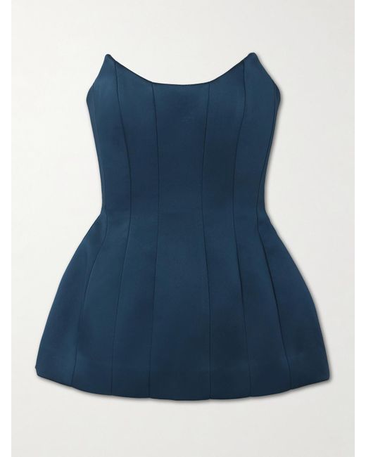 Rebecca Vallance Blue Elivera Paneled Strapless Satin Top