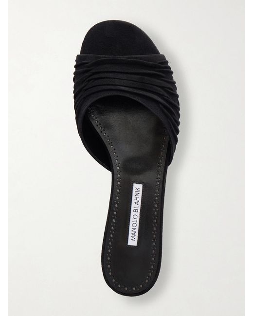 Manolo Blahnik White Pirua 10 Pleated Suede Sandals