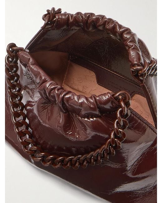 Stella McCartney Brown Falabella Mini Cracked Glossed Vegan Shoulder Bag