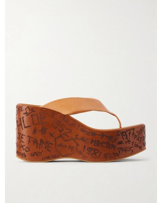 Chloé Brown Leather Platform Thong Sandals