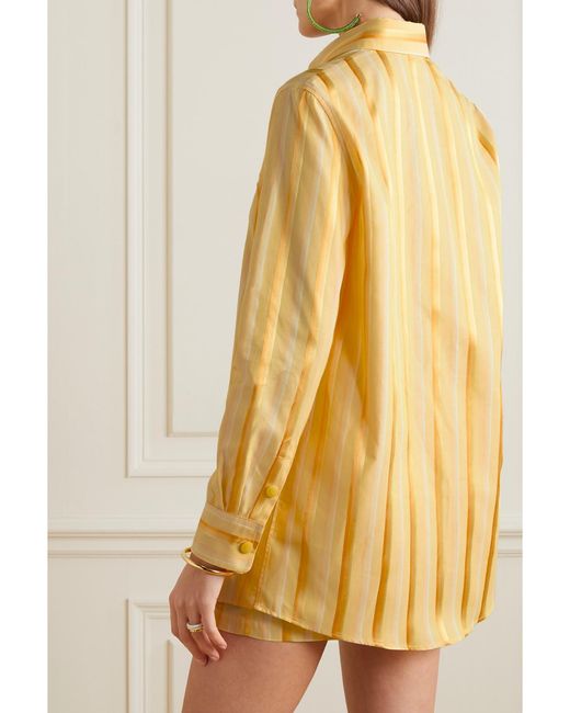 Etro Yellow Hemd Aus Einer Gestreiften Baumwoll-Seidenmischung Mit Stickerei