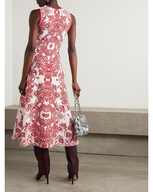 Etro Paisley Jacquard-Knit Midi Dress in Red | Lyst
