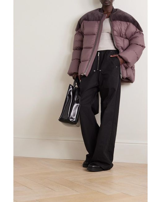 Rick Owens Purple Shearling-Paneled Quilted Shell Down Jacket