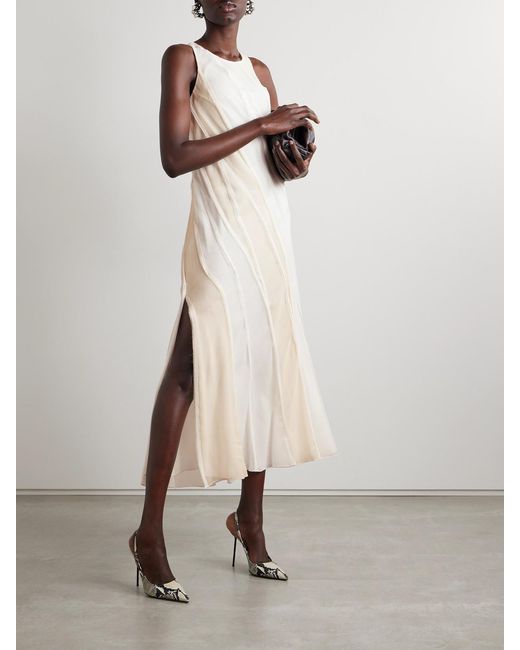 Jason Wu White Paneled Silk-Crepe And Chiffon Midi Dress