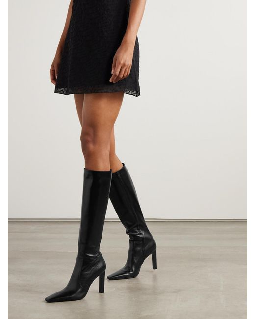 Saint Laurent Black Francoise Glossed-Leather Knee Boots