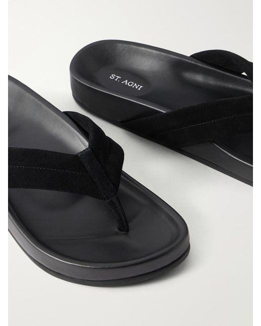 St. Agni Black Suede Platform Thong Sandals
