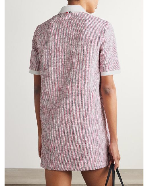 Thom Browne Pink Appliquéd Striped Cotton-Blend Tweed Mini Dress