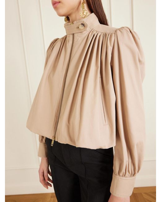 Chloé Natural Cropped Gathered Organic Cotton-Canvas Jacket