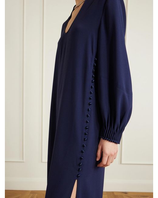 La Ligne Blue Francine Button-Detailed Crepe Maxi Dress