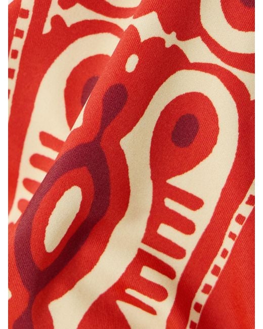 Johanna Ortiz Red Konibo Embellished Printed Triangle Bikini Top