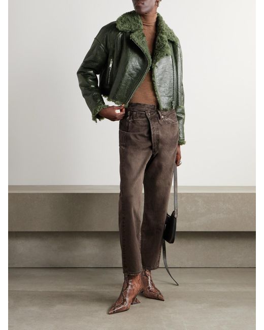 Yves Salomon Green Cropped Shearling Jacket
